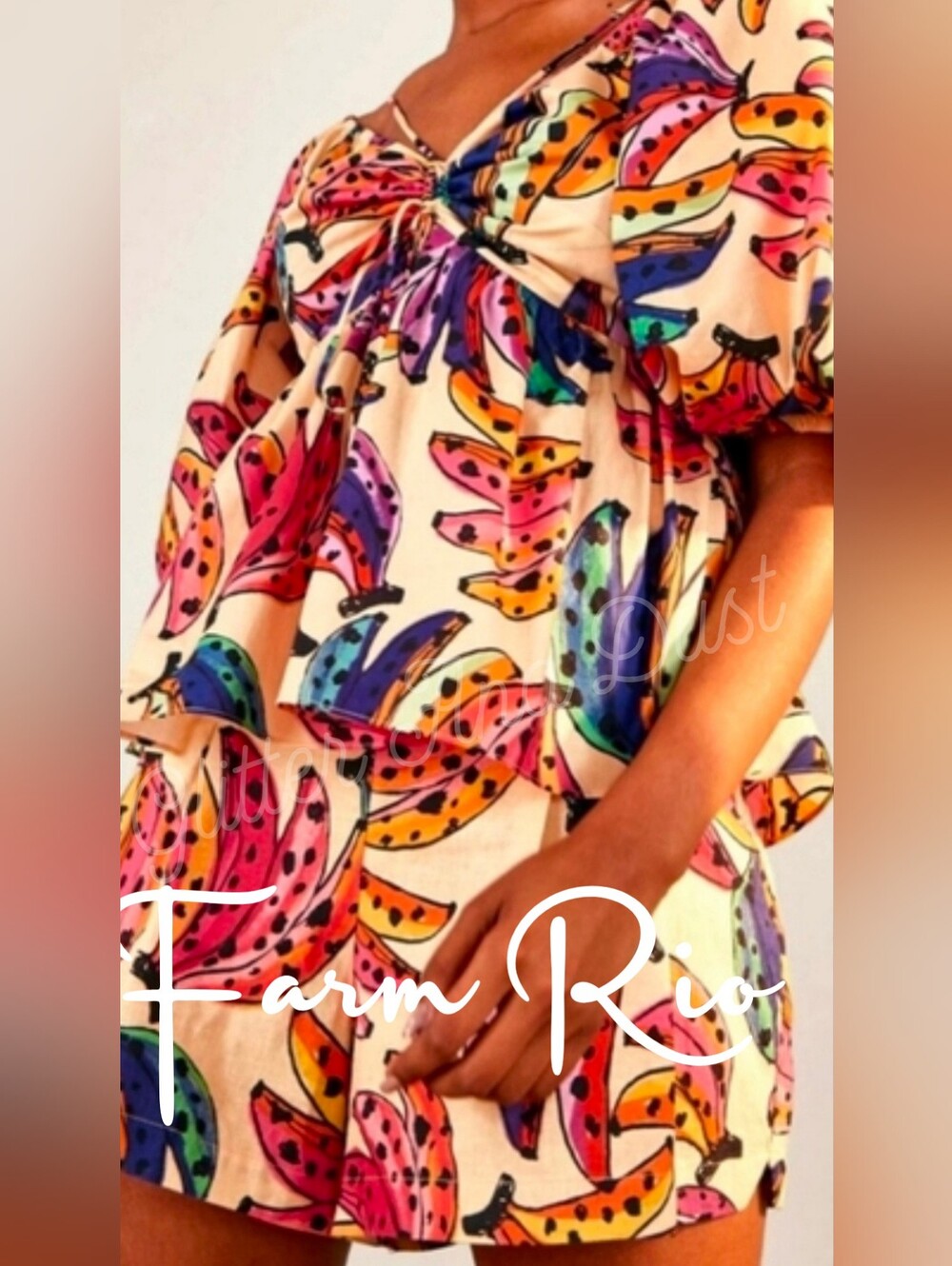 Farm Rio Banana Bunch Tropical Puff Sleeve Top
